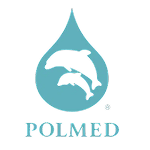 The Polmed medical aid logo. It shows a blue droplet with two dolphins inside, one with its head up and the other with its head down. The name "POLMED" is written in blue letters underneath the droplet.