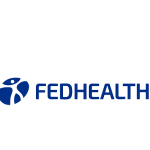 The Fedhealth logo is a deep blue and features two interconnected shapes resembling a shield or a stylized 'F'. "FEDHEALTH" is written in blue capital letters next to the icon.