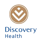 The Discovery Health logo is a brown and white icon of a shield with a stylized 'V' or checkmark inside. The words "Discovery Health" are written in blue letters to the right of the icon.