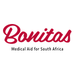 The Bonitas logo is the name "Bonitas" written in a stylized pink and red font. The words "Medical Aid for South Africa" are written in a smaller font underneath.
