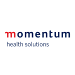 The Momentum Health Solutions logo is a lowercase "momentum" in a dark font, with a stylized, interconnected red and black 'm' at the beginning. "health solutions" is written in a smaller font underneath.